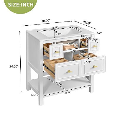 Merax 30'' Bathroom Vanity with Ceramic Sink Combo, Free Standing Single Vanity Set