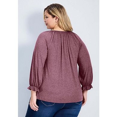 Avenue Women's Plus Size Brie Embroidered Neckline Top