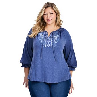 Avenue Women's Plus Size Brie Embroidered Neckline Top