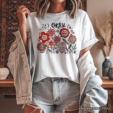 It's Okay Floral Affirmation T-Shirt, Boho White and Natural Motivational Tee