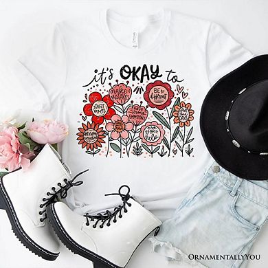 It's Okay Floral Affirmation T-Shirt, Boho White and Natural Motivational Tee