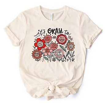 It's Okay Floral Affirmation T-Shirt, Boho White and Natural Motivational Tee