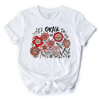 It's Okay Floral Affirmation T-Shirt, Boho White and Natural Motivational Tee