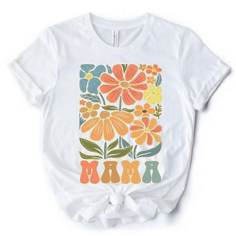 Boho Floral Mama T-Shirt, Natural and White Tee Large Flowers for Modern Moms