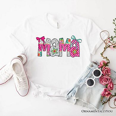 Preppy Pink Mama Coquette T-Shirt, Retro White and Black Tee for Trendy and Stylish Moms