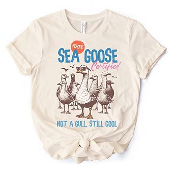 Cool Summer Sea Goose Certified T-Shirt, Funny Retro White and Natural Tee for Beach Lovers