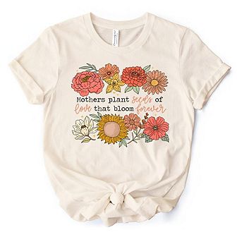 Seeds of Love Mama Floral T-Shirt, White, Natural and Black Retro Tee for Sentimental Mothers