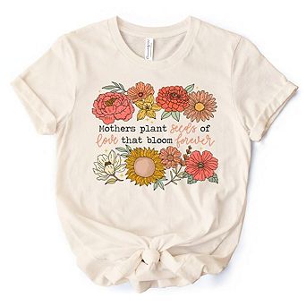 Seeds of Love Mama Floral T-Shirt, White, Natural and Black Retro Tee for Sentimental Mothers