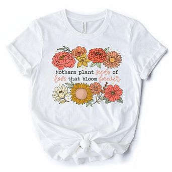 Seeds of Love Mama Floral T-Shirt, White, Natural and Black Retro Tee for Sentimental Mothers