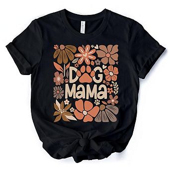Dog Mama Boho Floral T-Shirt, White and Black Tee for Proud and Stylish Pet Lovers