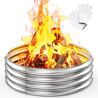 Round Galvanized Fire Pit Ring Foldable for Outdoor Use