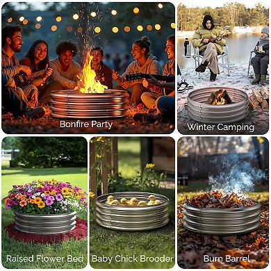 Round Galvanized Fire Pit Ring Foldable for Outdoor Use