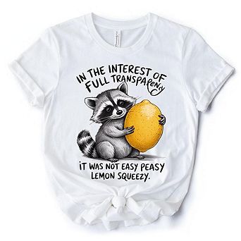 Lemon Squeezy Raccoon T-Shirt, Funny White Tee for Sarcastic People