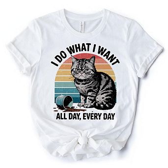 I Do What I Want Cat Retro T-Shirt, Unisex Sarcastic White Tee for Cat Lovers