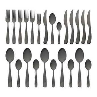 24 pc Silverware Set, Stainless Steel Flatware with Knife, Spoons and Forks Set Serving Utensils Set
