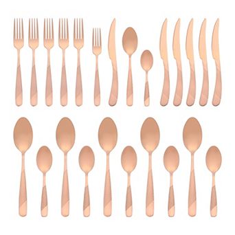 24 pc Silverware Set, Stainless Steel Flatware with Knife, Spoons and Forks Set Serving Utensils Set