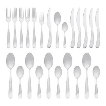 24 pc Silverware Set, Stainless Steel Flatware with Knife, Spoons and Forks Set Serving Utensils Set