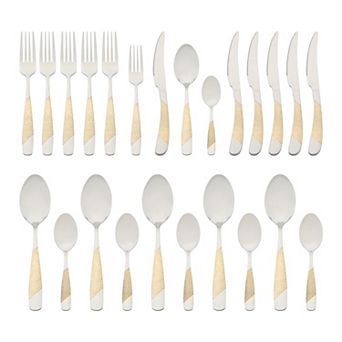 24 pc Silverware Set, Stainless Steel Flatware with Knife, Spoons and Forks Set Serving Utensils Set
