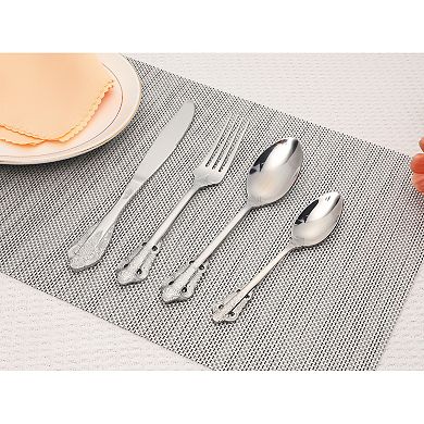 4Pcs Silverware Set, Stainless Steel Flatware w Spoons and Forks Set, Serving Utensils Cutlery Set