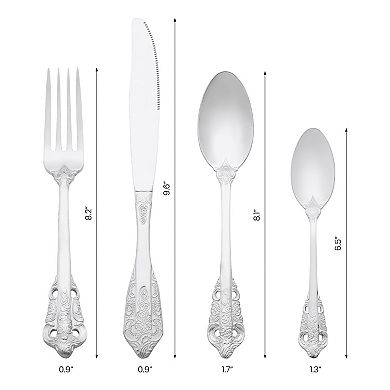 4Pcs Silverware Set, Stainless Steel Flatware w Spoons and Forks Set, Serving Utensils Cutlery Set