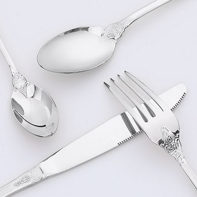 4Pcs Silverware Set, Stainless Steel Flatware w Spoons and Forks Set, Serving Utensils Cutlery Set
