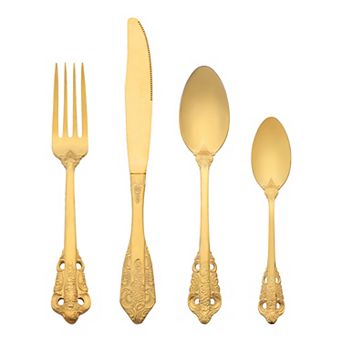 4 pc Silverware Set, Stainless Steel Flatware w Spoons and Forks Set, Serving Utensils Cutlery Set