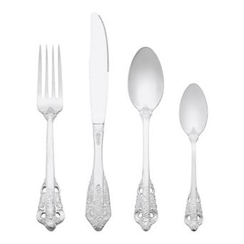 4 pc Silverware Set, Stainless Steel Flatware w Spoons and Forks Set, Serving Utensils Cutlery Set