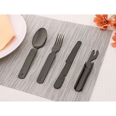 4Pcs Stainless Steel Flatware with Spoons and Forks Set, Cutlery Set, Kitchen Serving Utensils Set