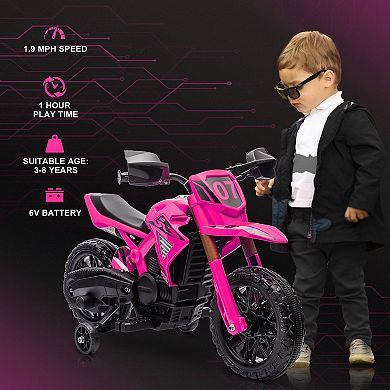 Qaba 6V Kids Motorcycle with Training Wheels, Horn & Start Sound