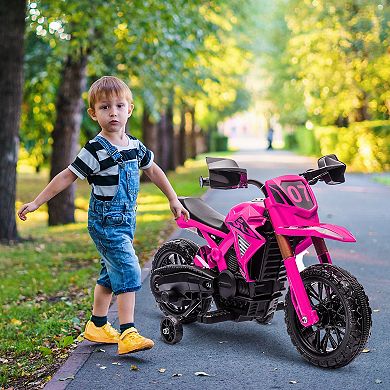 Qaba 6V Kids Motorcycle with Training Wheels, Horn & Start Sound