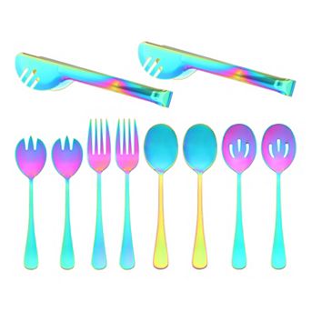 10 pc Silverware Set, Stainless Steel Flatware Cutlery Set w Spoons and Forks, Serving Utensils Set