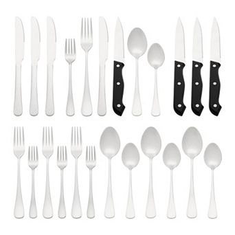 24 pc Stainless Steel Flatware Set with Knife, Serving Utensil Mirror Polished Cutlery Tableware Set