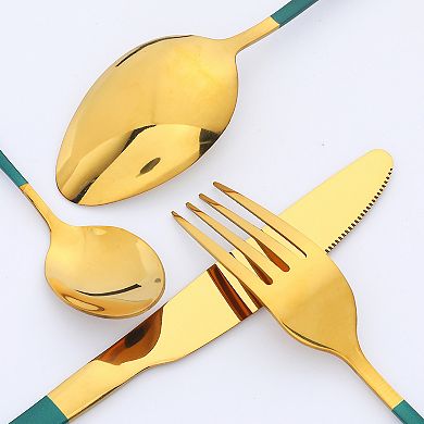 4Pcs Flatware Set, Stainless Steel Silverware with Knife, Cutlery Set, Kitchen Serving Utensils Set