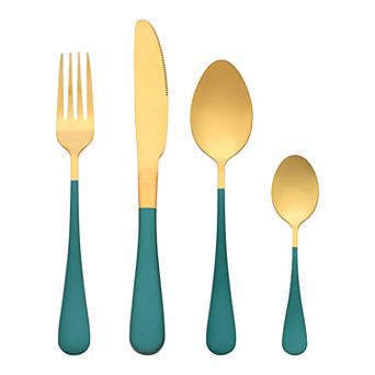 4 pc Flatware Set, Stainless Steel Silverware with Knife, Cutlery Set, Kitchen Serving Utensils Set