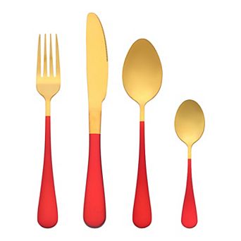 4 pc Flatware Set, Stainless Steel Silverware with Knife, Cutlery Set, Kitchen Serving Utensils Set