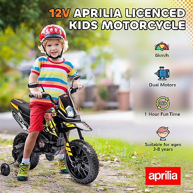 Qaba 12V Aprilia Licenced Kids Motorcycle with Training Wheels