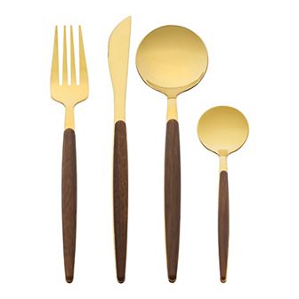 4 pc Flatware Set, Stainless Steel Kitchen Cutlery Set with Spoons and Forks, Serving Utensils Set
