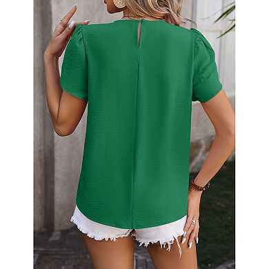 Womens Fashion Petal Short Sleeve T Shirts Pleated Front Tunic Blouses Casual Dressy Clothes