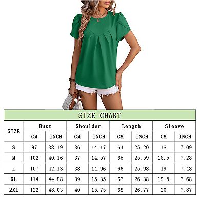 Womens Fashion Petal Short Sleeve T Shirts Pleated Front Tunic Blouses Casual Dressy Clothes