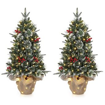3ft Pre Lit Fiber Optic Christmas Tree with a Burlap Base, Artificial Small Tabletop Xmas Tree