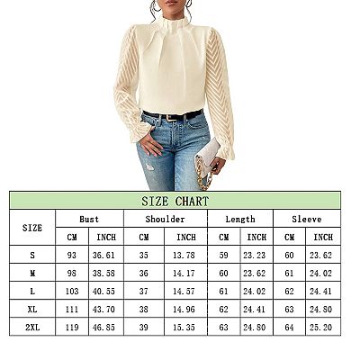 Women's Long Frill Sleeve Stand Collar Shirts Ruffle Solid Color Elegant Office Workwear Blouse