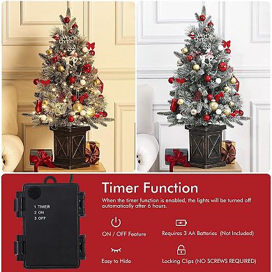 4.5 FT Christmas Tree, Pre-lit Christmas Tree with X-Shaped Design Base and Red Berries