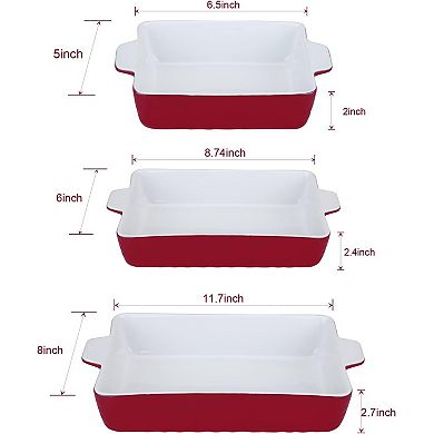 Baking Dishes Set of 3, Ceramic Bakeware Set with Handles, for Oven and Microwave