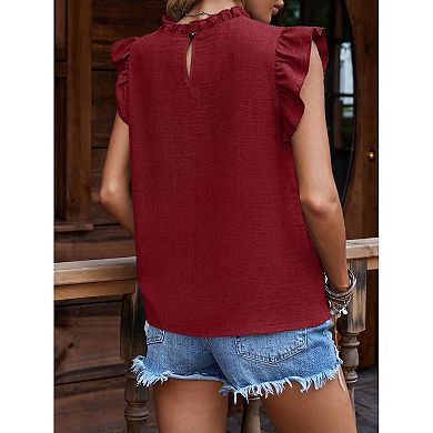 Women's Summer Tops Casual Crewneck Ruffle Cap Sleeve Tunic Shirts Blouses