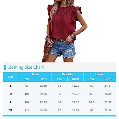 Women's Summer Tops Casual Crewneck Ruffle Cap Sleeve Tunic Shirts Blouses