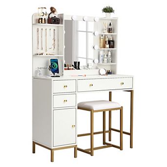 Vanity Desk with Mirror, Chair & Charging Station