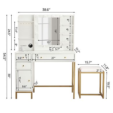 Vanity Desk with Mirror, Chair & Charging Station
