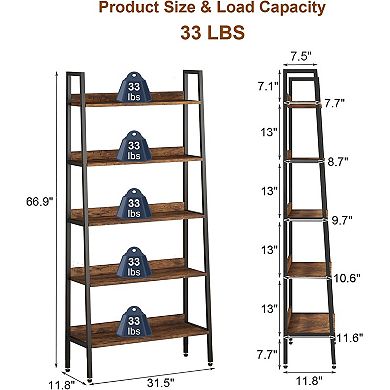 5 Tier Bookshelf, Narrow Home Office Book Shelf for Bedroom Kitchen Living Room