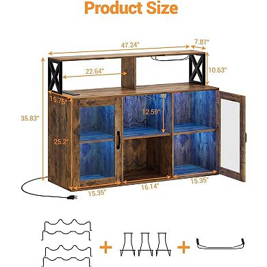 Kitchen Bar Cabinet with LED Lights, Sideboard Freestanding Liquor Cabinet Bar for Home Living Room,