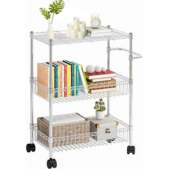 3 tier Rolling Cart, Metal Kitchen Cart with Handles for Kitchen Bathroom Office Laundry